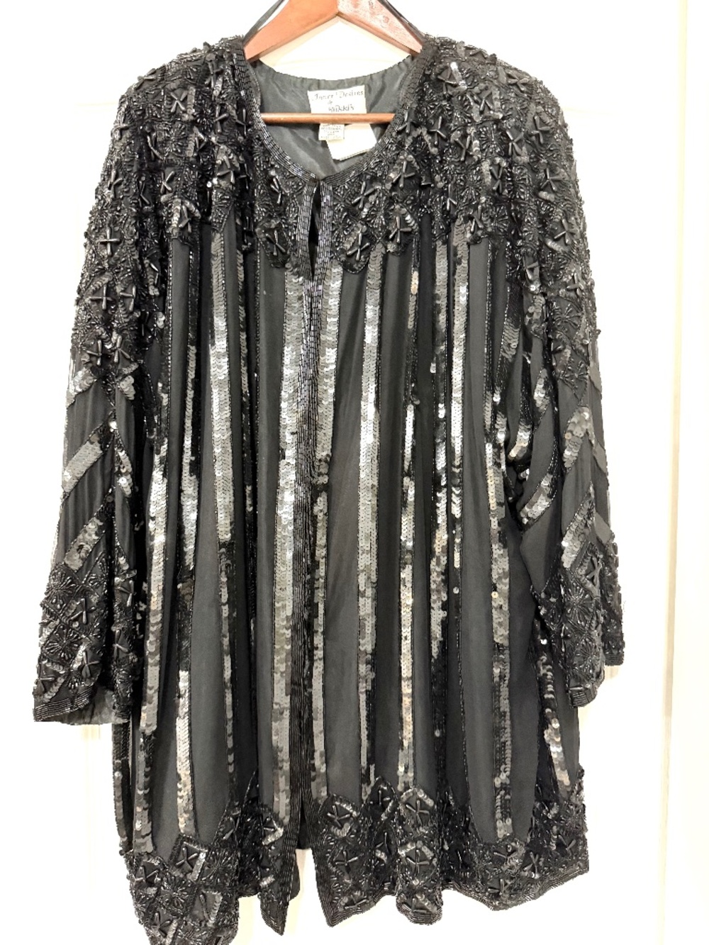 VTG Inner Desires Silk Sequin Beaded Duster Jacket Plus Size